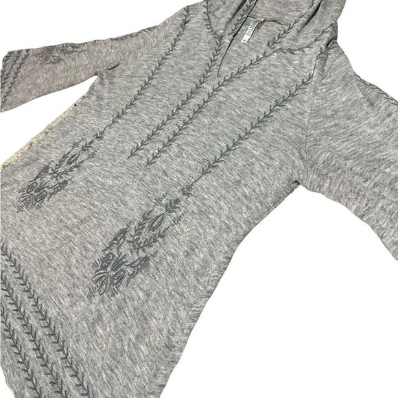 Beautiful Monoreno light Gray medium Embroidered Bohemian Hoodie Tunic Top - Picture 3 of 8